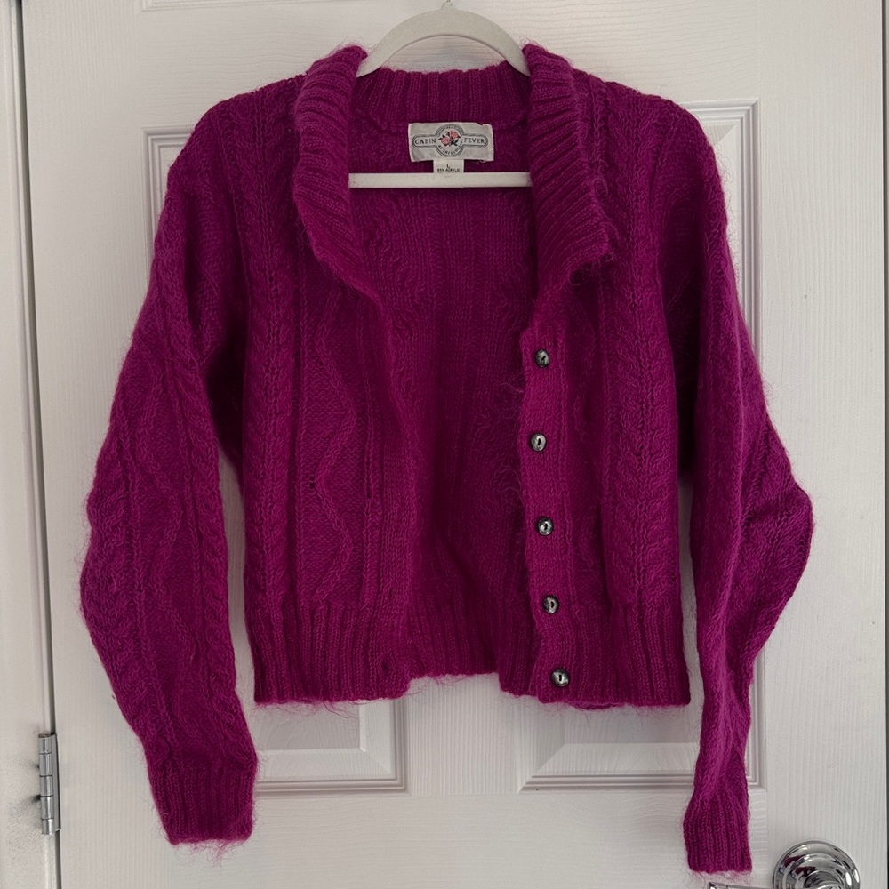Women's Fuchsia Mohair Cardigan Sweater